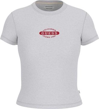 Guess Slim fit T-shirt met logo en ronde hals voor dames (Lichtgrijs)