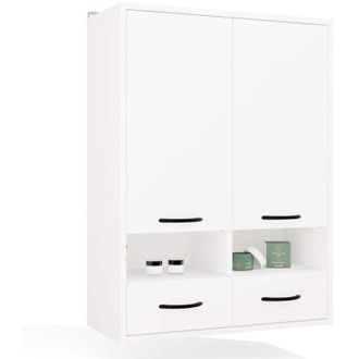 Topeshop NINA - Mobile pensile da bagno con 8 ripiani e 2 cassetti - Bianco