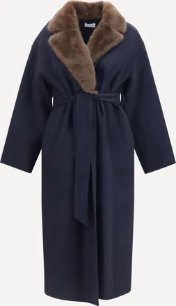 P.A.R.O.S.H. P. A.R. O.S. H. Cappotto in lana con collo con pelo e cintura Woman M