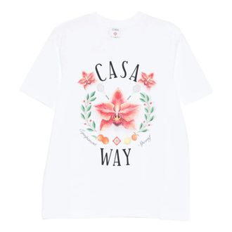Casablanca T-Shirts, male, White, Size: 2XL Casa Way Orchid Logo Short Sleeve T-Shirt
