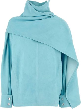 Bottega Veneta Womens Light Blue Leather Blouse - Turquoise Sheepskin - Size EU 34 (Womens)