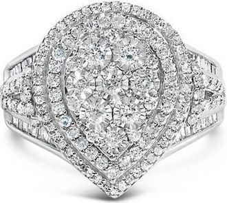 House of Brilliance Sterling Silver 1 Cttw Diamond Pear-Shaped Triple Halo Cluster Ring at Nordstrom