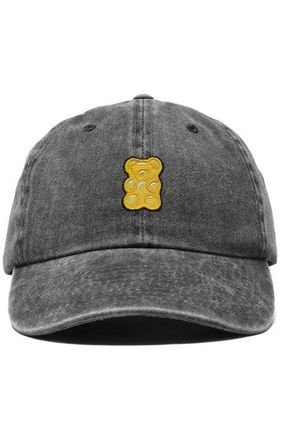 Dalix Yellow Gummy Embroidered Dad Cap in Washed Black at Nordstrom