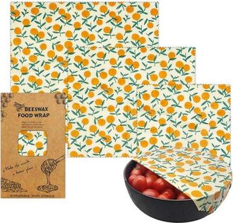 OEM Juego De 3 Pa&ntilde;os De Cera Abeja Alimentos Estampado Frutas Naranjas Hojas Verdes Tres Tama&ntilde;os: Peque&ntilde;o, Envases Reutilizables Sin Pl&aacute;stico Frutas