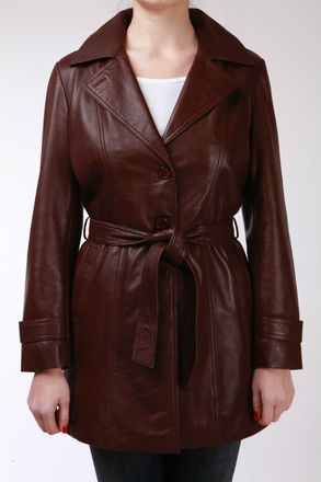 Infinity Leather Womens 3/4 Length Tie Belt Trench Coat-Oldbury - Brown Lamb Leather - Size 18 UK