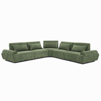 Oviala Sof&aacute; esquinero modular de 5 plazas con respaldo ajustable 340 cm verde