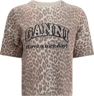 Ganni Luipaardprint Korte Mouw Sweater - Dames - Ronde hals truien - Veelkleurig - M - Truien & Vesten