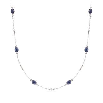 Ross-Simons Sapphire and. Diamond Station Necklace in Sterling Silver
