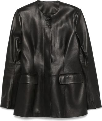 Toteme Collarless Leather Jacket - Dames - Leren en Su&egrave;de Jassen - Zwart - M - Leer - Jassen