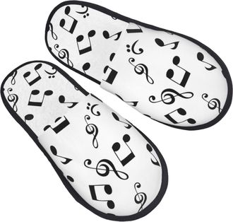 Generic Home Slipper Abstract Music Notes Pattern Warm Slipper Non-Slip Scuff Slippers Breathable Fluffy Slippers For Bedroom Travel Winter M