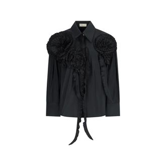 Blumarine Camicia in Taffet&agrave; con Rose 3D - - Blouses & Shirts - Donna - Nero - XS