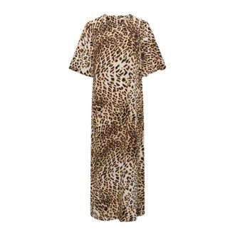 Gestuz Luipaardprint Jurk Botergeel - Dames - Casual kleedjes - Bruin - 2XS - Kleedjes