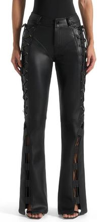 Mani&egrave;re De Voir Ambre Leather Lace Up Flared Trousers in Black at Nordstrom, Size 10