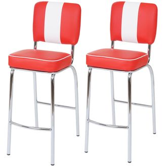 Hhg Hhg - Lote De 2 Taburetes De Bar Avellino, Taburete De Bar, Dise&ntilde;o Retro A&ntilde;os 50, Polipiel Mvg, Rojo-blanco
