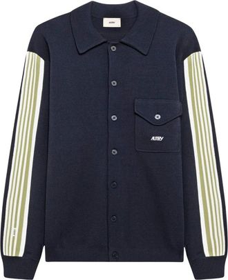 Autry Viscose Blend Jacket With Logo - Heren - Vesten - Blauw - M - Nylon - Truien & Vesten