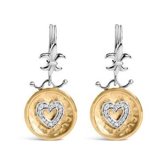 House of Brilliance 18K Yellow Gold Plated Silver 1/8 Ct Diamond Medallion Heart Dangle Earrings at Nordstrom