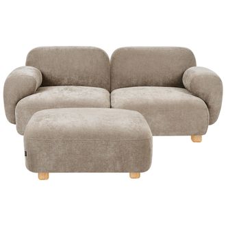 Beliani Sof&aacute; Modular De 2 Plazas De Tela Con Otomana Patas De Madera Repelente Al Agua Moderno Beige Amli