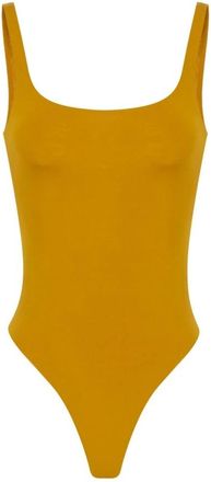 Elisabetta Franchi Badmode, Dames, Geel, XS, Lichtgewicht Cr&ecirc;pe Jersey Bodysuit