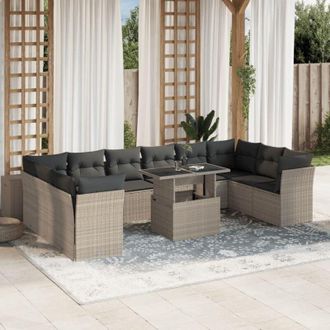 vidaXL Set De Sof&aacute;s De Jard&iacute;n 11 Pzas Y Cojines Rat&aacute;n Sint&eacute;tico Gris Vidaxl
