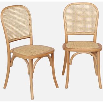 Sweeek Set di 2 sedie vintage in legno e rattan