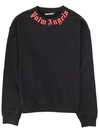 Palm Angels Crew Neck Curved Red Logo Sweatshirt