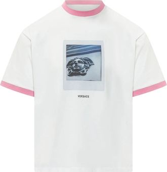 Versace Bedrukte Katoen-Jersey T-shirt - Dames - T-shirts - Wit - S - Katoen - Tops