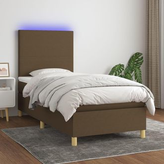 vidaXL Vidaxl - Cama Box Spring Colch&oacute;n Luces Led Tela Marr&oacute;n Oscuro 100x200cm