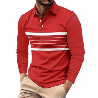 Generic Mens Fashion Loose Lapel Lapel T Shirt Tops Mens Business Tops Large T Shirts (Red, XXL)