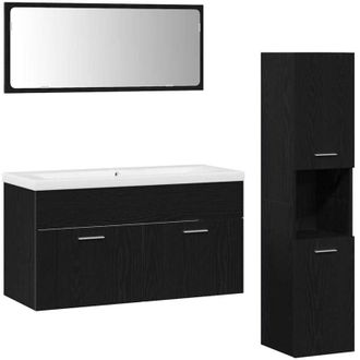 vidaXL Juego De Muebles De Ba&ntilde;o 4 Pcs Roble Negro 90 X 38.5 X 46 Cm Vidaxl