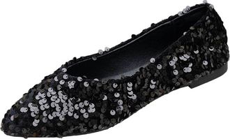 Generic Ladies Flat Shoes Glitter Pointed Toe Pumps Shoes Sequin Sparkly Stylish Lightweight Versatile Comfy Casual Slip On Ballet Flats Party Outdoor Black