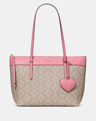 Kate Spade New York Womens All Day Flower Tote Bag With Charm - Beige - One Size