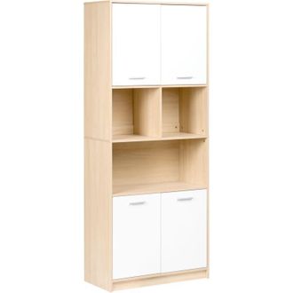 Beliani 4 Door Bookcase Light Brown and White Particle Board Minimalistic Office Furniture Open and Close Shelves ZEHNA