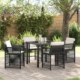 Berkfield Home 5 Piece Garden Dining Set with Cushions Black Poly Rattan
