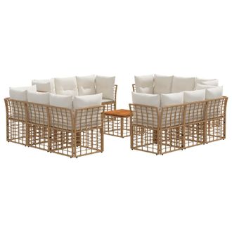 vidaXL Conjunto De Sof&aacute;s De Exterior 13 Pcs Natural Y Crema Poli&eacute;ster Vidaxl