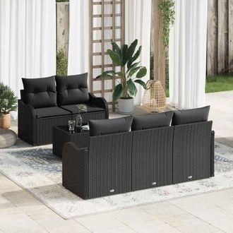 vidaXL Vidaxl - Conjunto De Sof&aacute; De Jard&iacute;n Manual 6 Pcs Negro 55 X 55 X 37 Cm