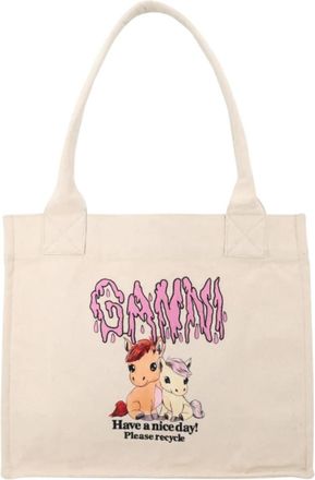 Ganni White Pony Printed Large Tote