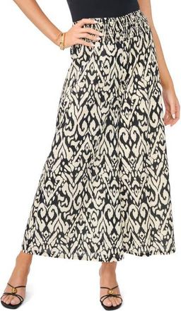 Vince Camuto Abstract Ikat Print Cotton Crop Wide Leg Pants in Rich Black at Nordstrom, Size Xx-Large