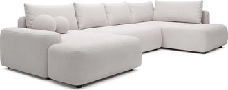 Vente-Unique Grande Divano Letto Angolo A Sinistra Panoramico In Tessuto Testurizzato Beige - Daviso