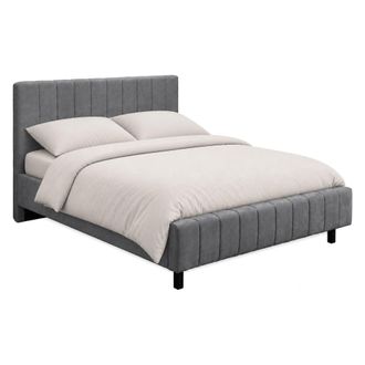 Dmora Cama Matrimonial Exmouth, Cama Matrimonial Tama&ntilde;o Colch&oacute;n 160x200 Cm, Cabecero Y Base Acolchados, Tapizada, Gris