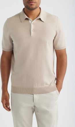 Reiss Finch Short Sleeve Linen & Cotton Polo Sweater in Oatmeal at Nordstrom, Size Xx-Large