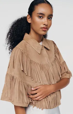 BERENICE Suede Fringe Cape Jacket