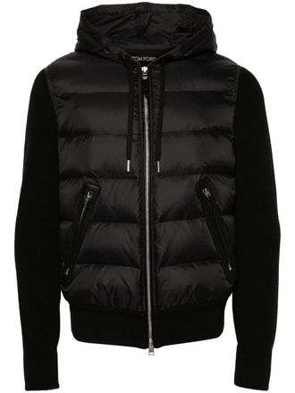 Tom Ford hooded knit-panelled puffer jacket - Black