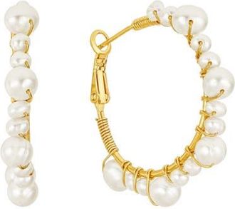 Untamed Petals Marin Pearl Wrapped Hoop Earrings in Gold at Nordstrom
