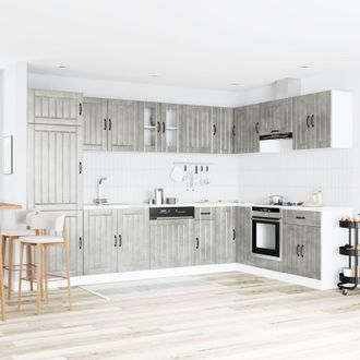 Berkfield Home Kitchen Cabinet Lucca with Double Sinks in Concrete Grey Made of Engineered Wood