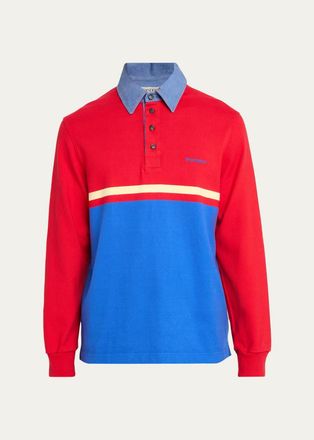 J.W.Anderson Mens Denim Collar Stretch-Cotton Polo Shirt