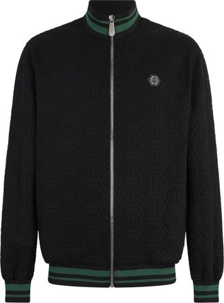Philipp Plein Tracksuit Jacket Jacquard Monogram - Heren - Vesten met rits - Zwart - S - Katoen - Hoodies & sweatvesten