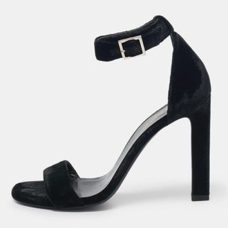 Saint Laurent Grace Size 38 Black Velvet Ankle Strap Sandals