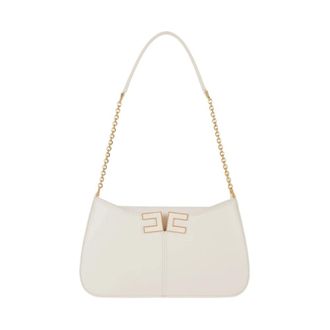 Elisabetta Franchi Tassen, Dames, Beige, ONE Size, Katoen, V-Front Schoudertas