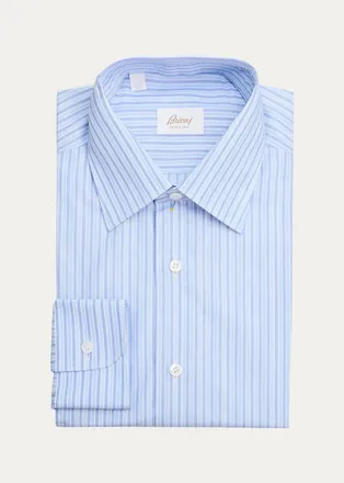 Brioni Mens Striped Cotton Dress Shirt