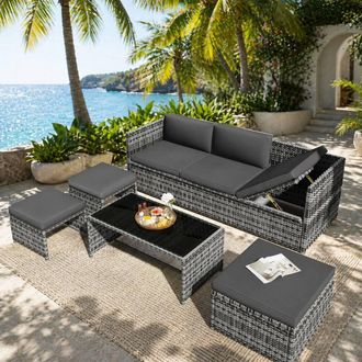 Merax 4-6 Seater Garden Lounge Set with Coffee Table & Stools in Grey